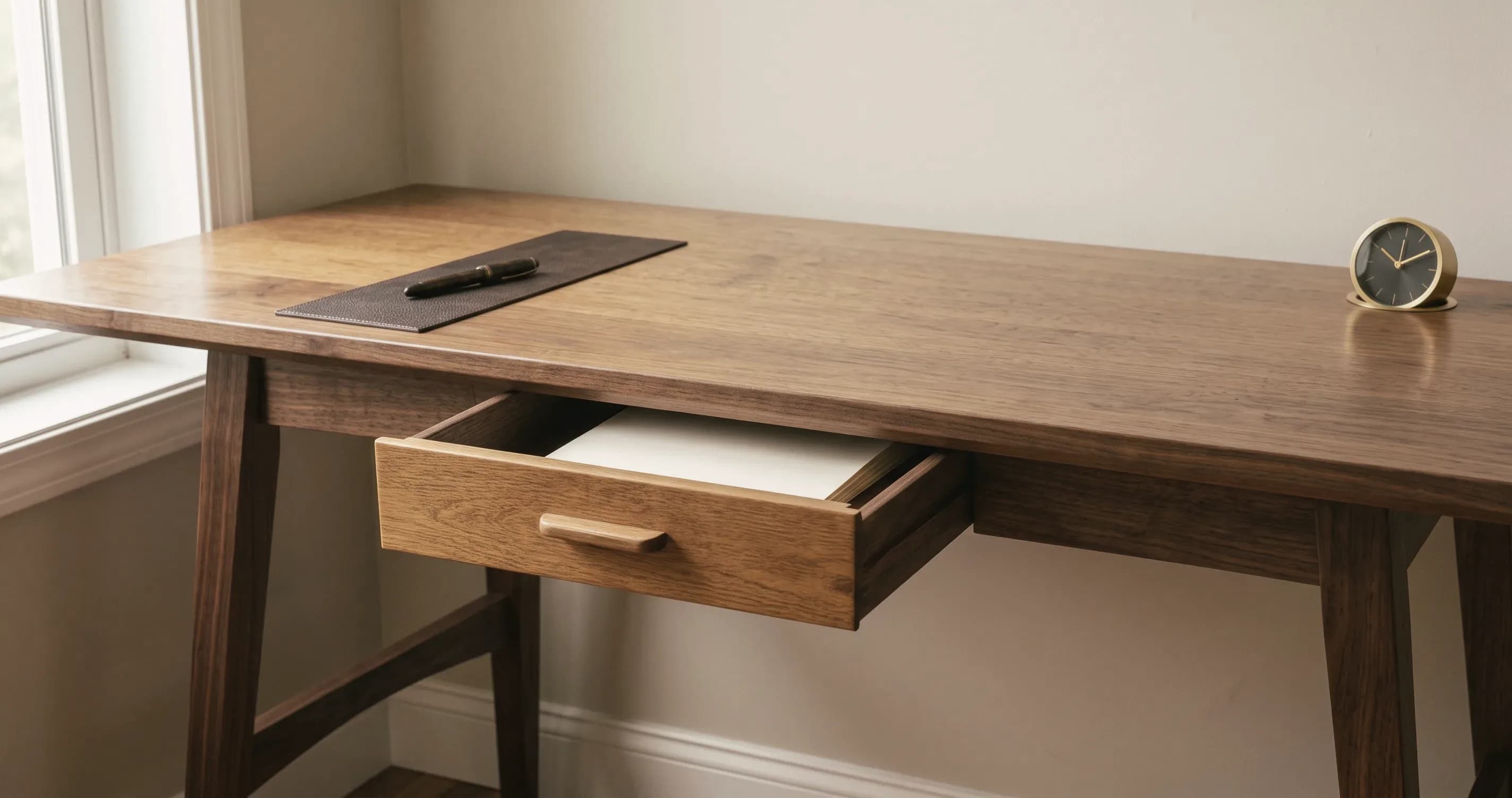 A drawer standing slightly open with plain paper inside.